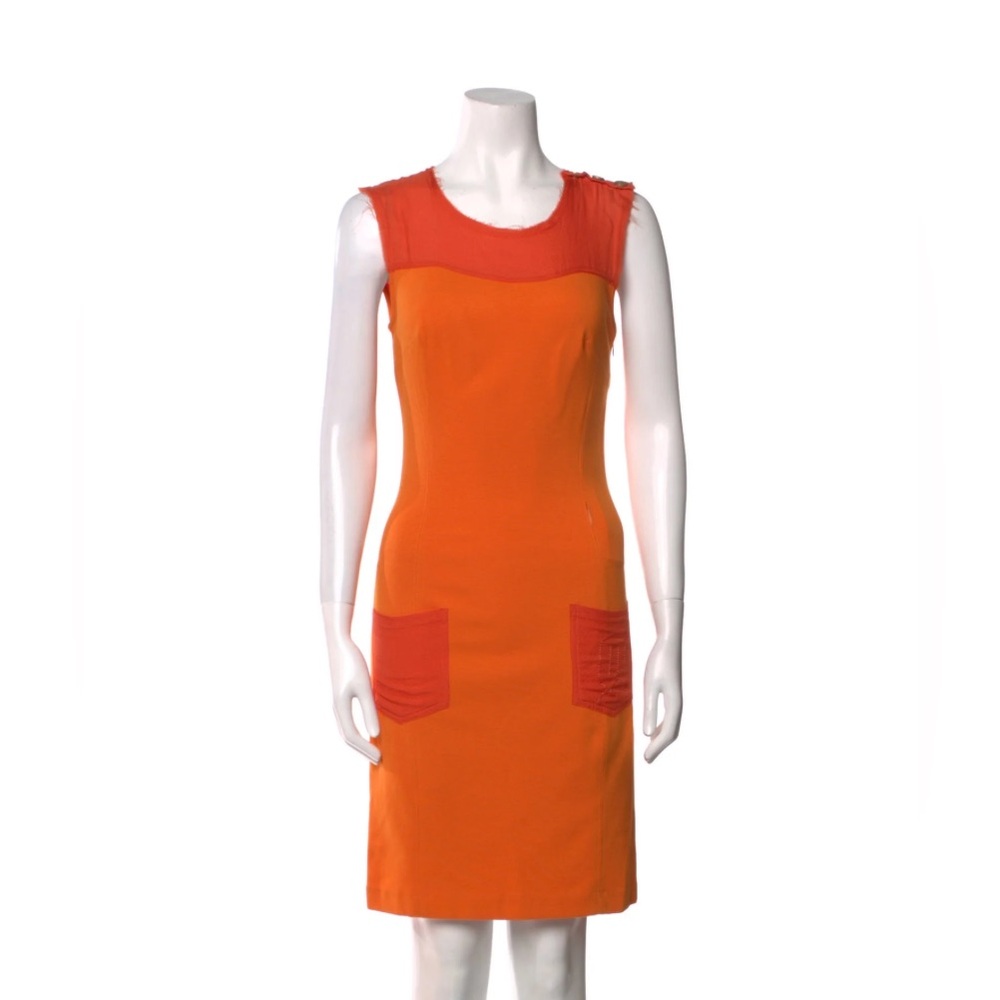 100% Authentic BNWT Galliano Paris Orange Sheath Raw Edge Midi Length Orange
